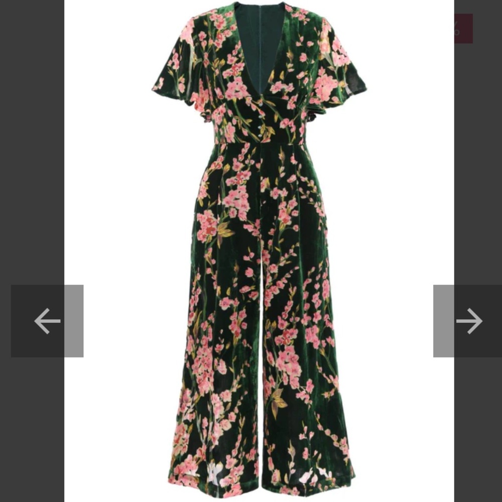 Retro Stage 1930s Velvet Floral Jumpsuit size 14 XXL